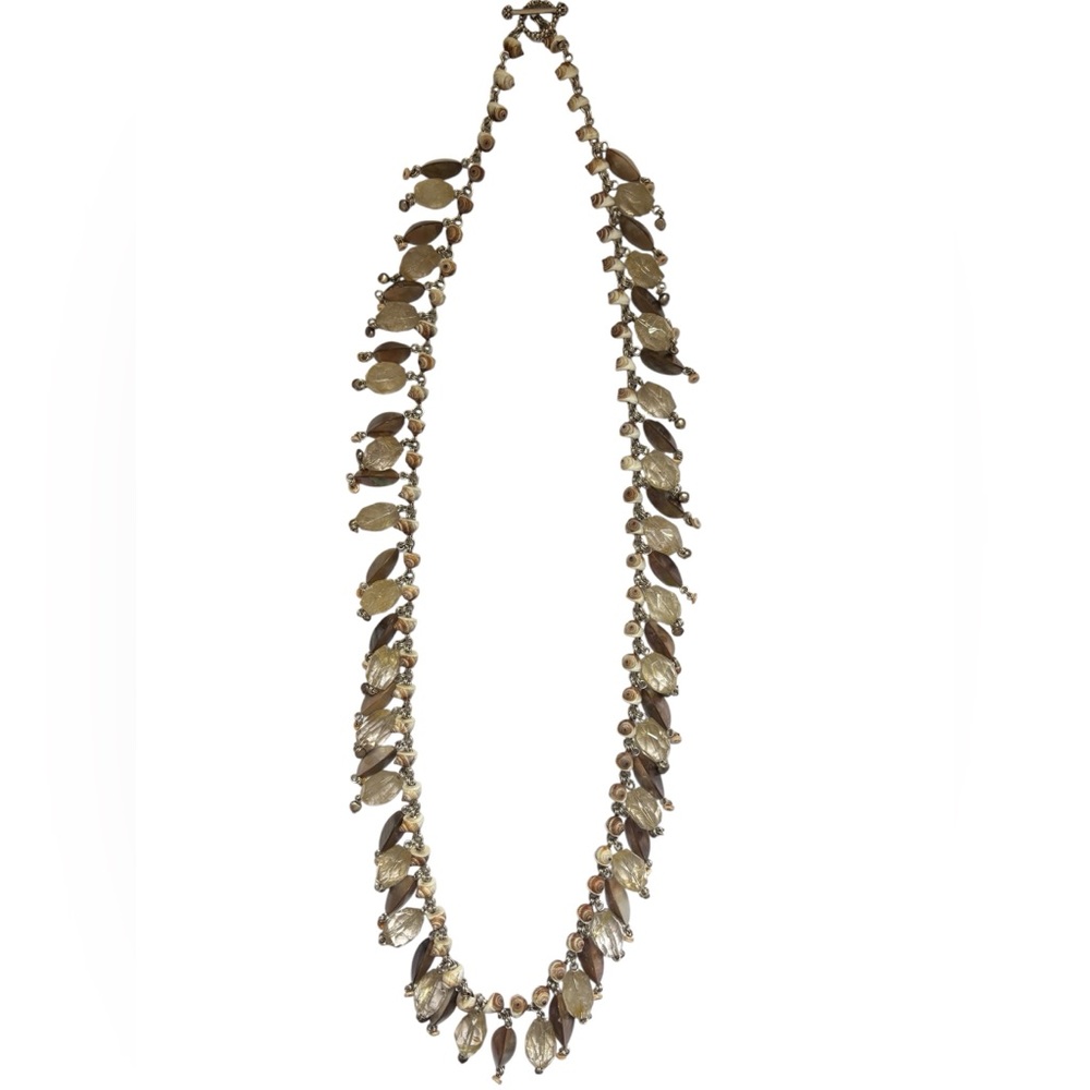 Stephen Dweck Sterling Silver  Carved Shell Multi Stone Statement Necklace 36”